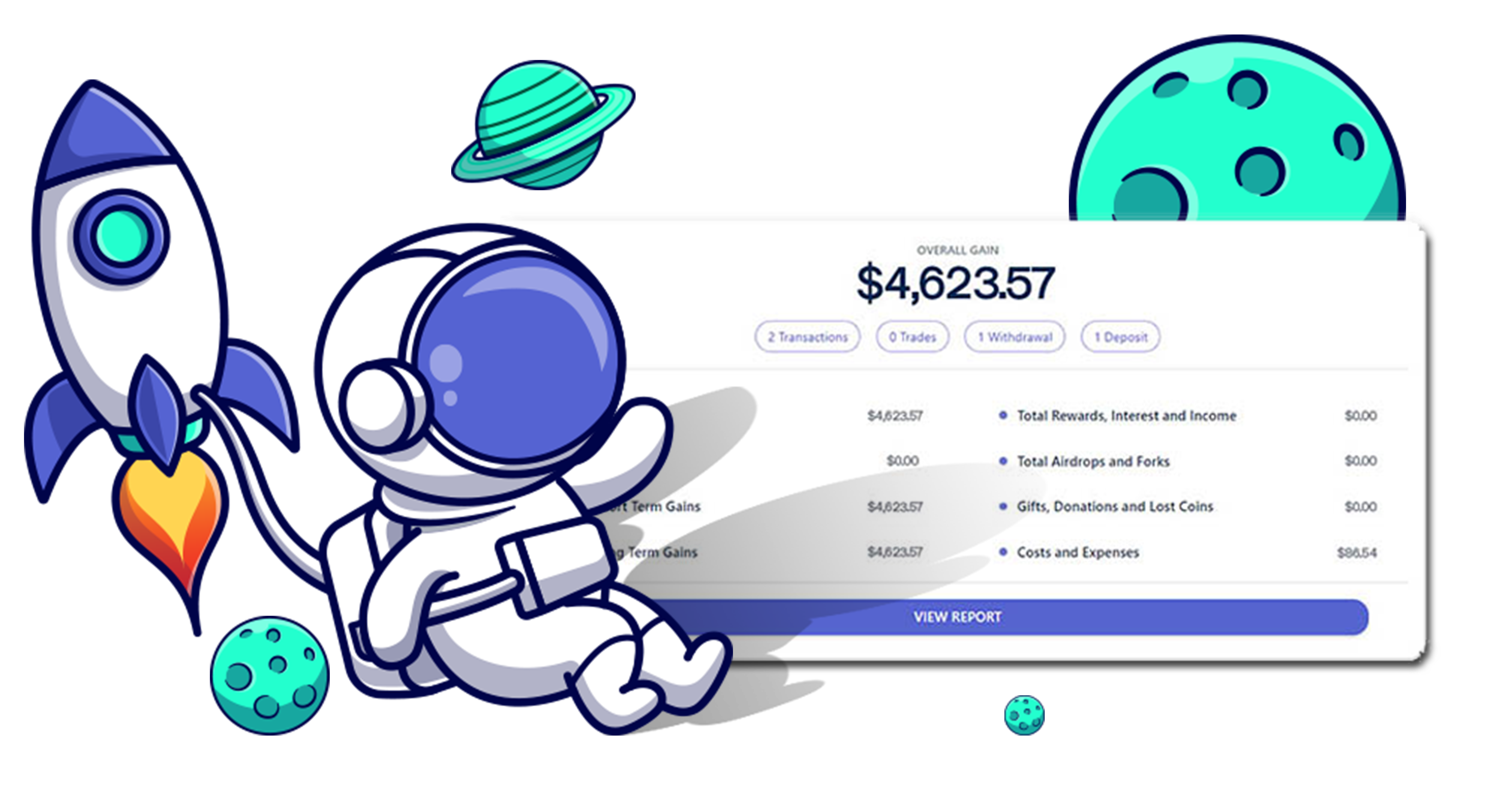 astronaut showing users of crypto tax report the detailed tax reporting functionality